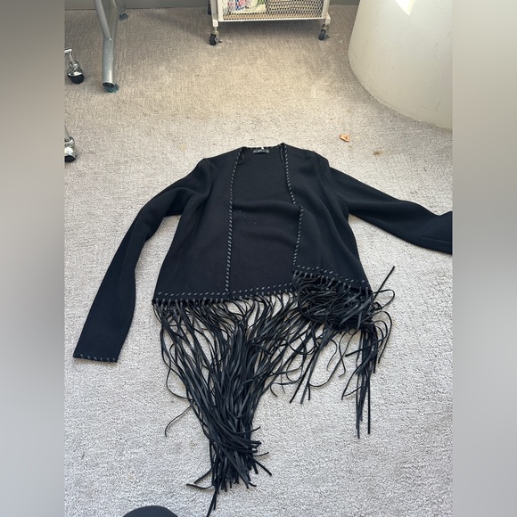 ZARA KNITTED BLACK FRINGE CARDIGAN JACKET - Picture 3 of 7